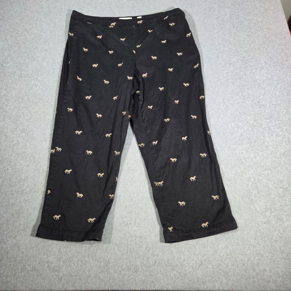 Coldwater Creek Sz 16 Black Zebra Embroidered Capri Cropped Pants Side Zip